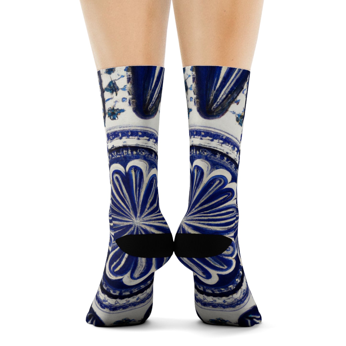 "Blue and White Talavera Tile Crew Socks - Traditional Mexican Textile Inspired Design for Ultimate Style and Comfort!" - Men and Women Crew Socks Combed Athletic Sports Casual Classic