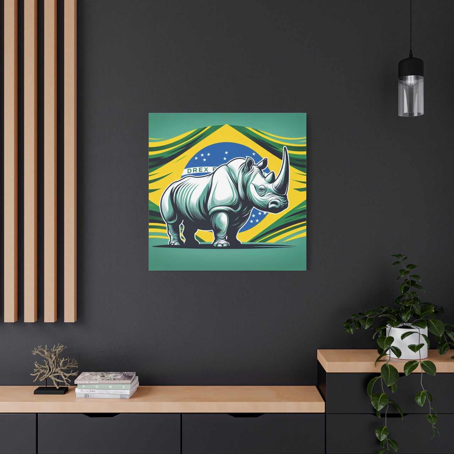 "Rinoceronte Brazil" - Framed Canvas Print Colourful Wall Art