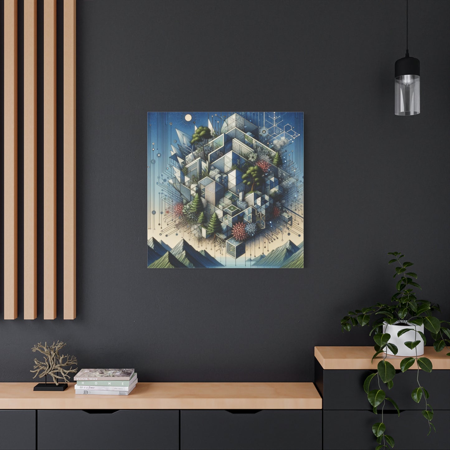 "NatureTech Fusion" - Framed Canvas Print Colourful Wall Art