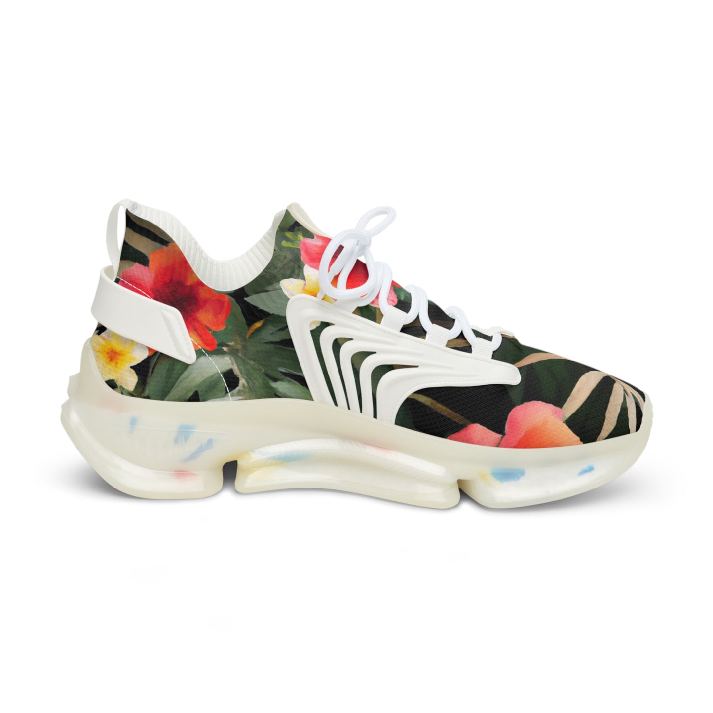 "Island Escape: Tropical Palm and Floral Print Sneakers - Embrace the Exotic". - Shoes Athletic Tennis Sneakers Sports Walking Shoes