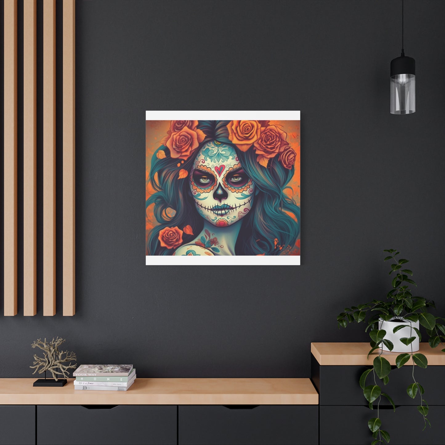 "Calavera Canvas Art" - Framed Canvas Print Colourful Wall Art