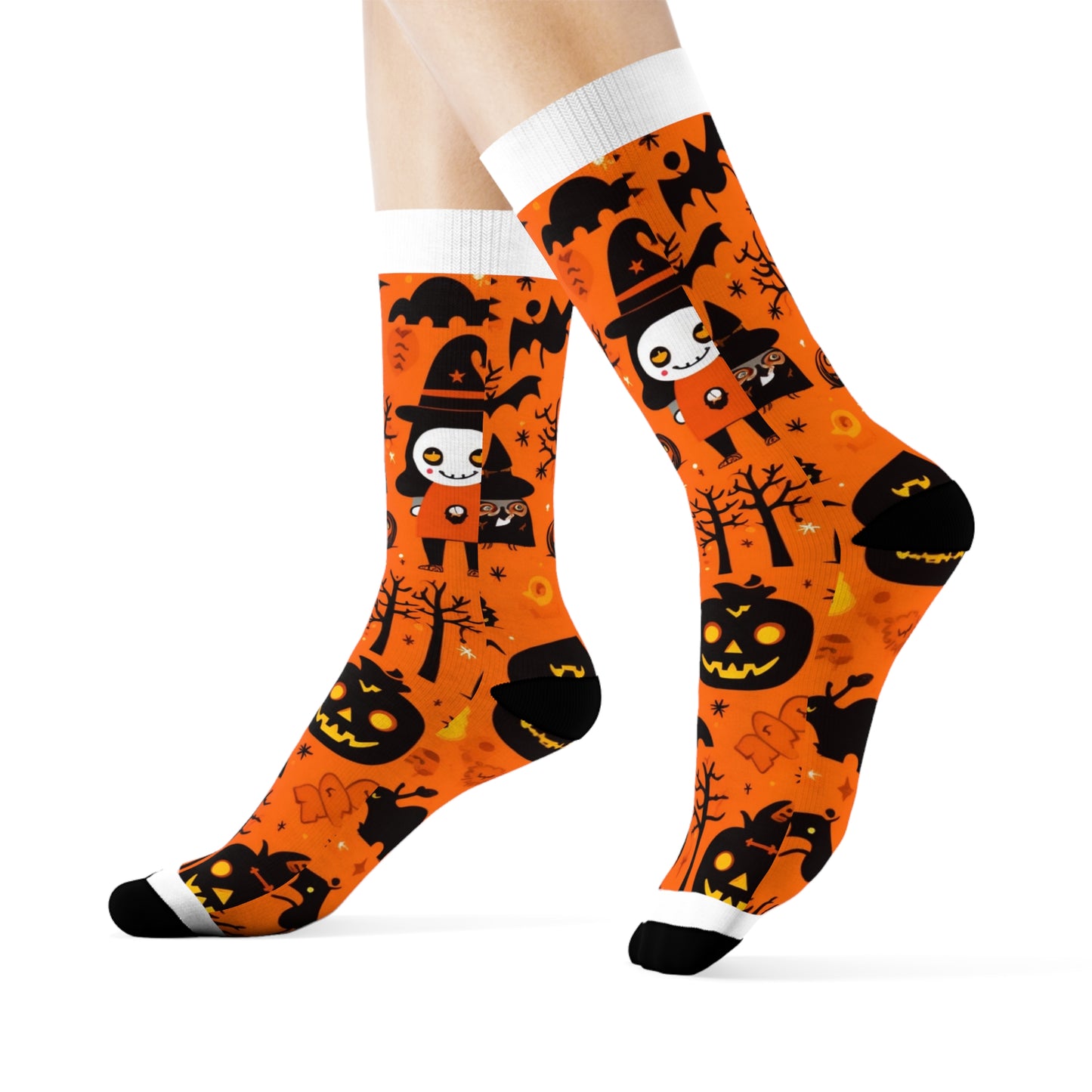 "Spooky Style: Hauntingly Fun Halloween Pattern Crew Socks - Perfect for Trick or Treating and Costume Parties!" - Men and Women Crew Socks Combed Athletic Sports Casual Classic