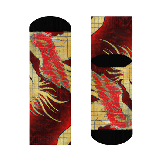 "Dragon and Phoenix Dynasty Crew Socks: A Majestic Fusion of Crimson and Gold Asian Textiles!" - Men and Women Crew Socks Combed Athletic Sports Casual Classic
