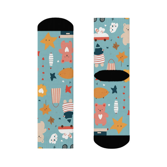 "Step Into Fun: Emoji and Cute Image Crew Socks with Playful Patterns!" - Men and Women Crew Socks Combed Athletic Sports Casual Classic