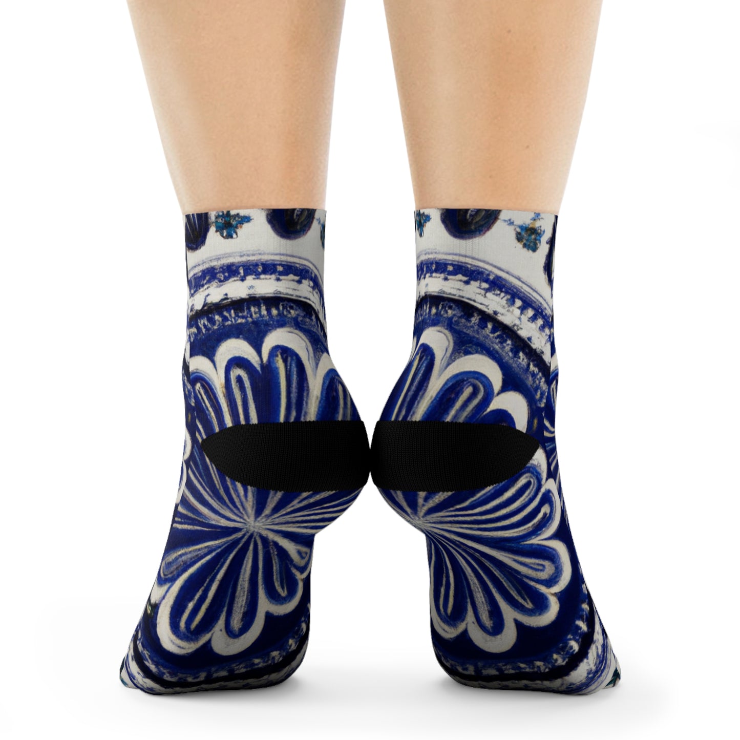 "Blue and White Talavera Tile Crew Socks - Traditional Mexican Textile Inspired Design for Ultimate Style and Comfort!" - Men and Women Crew Socks Combed Athletic Sports Casual Classic