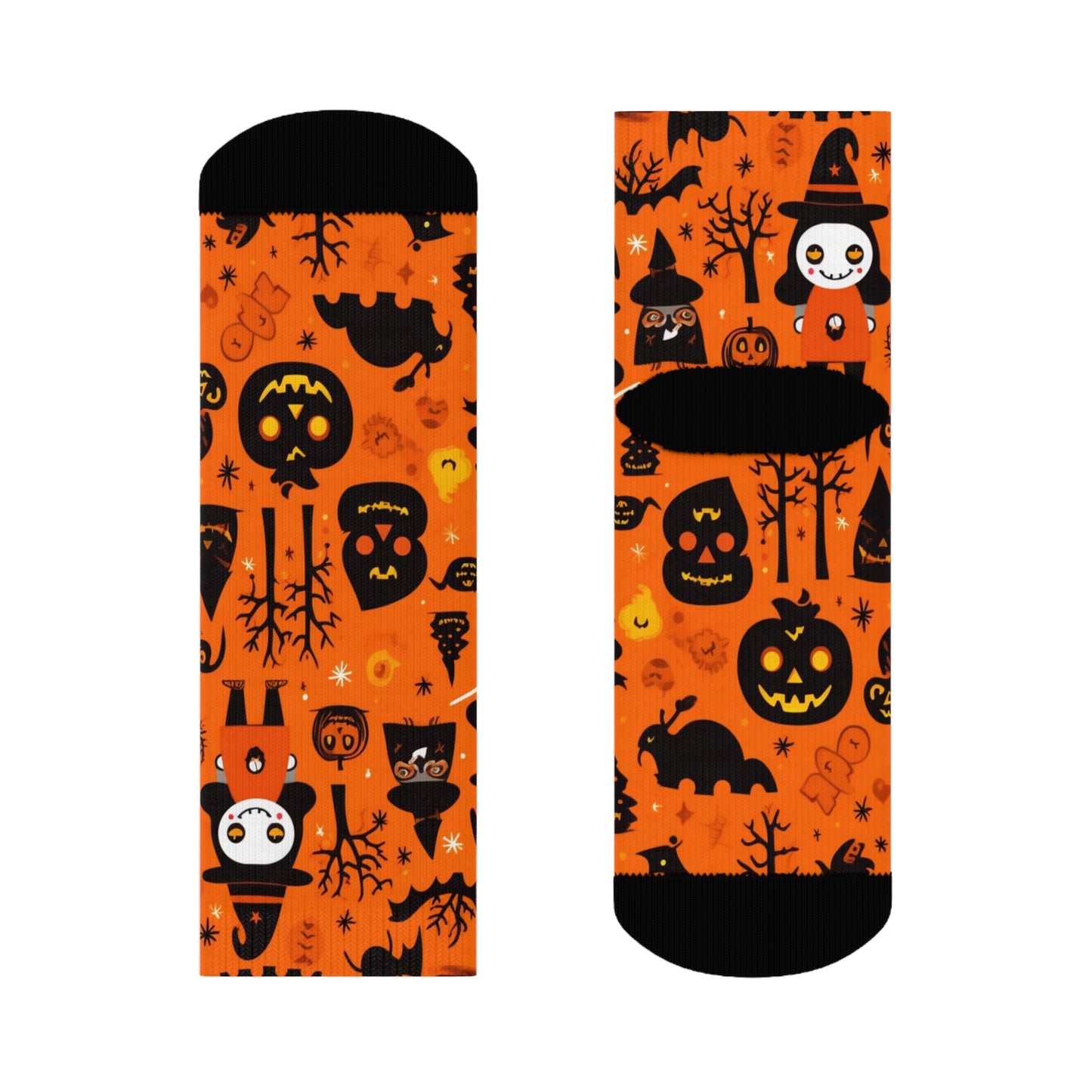 "Spooky Style: Hauntingly Fun Halloween Pattern Crew Socks - Perfect for Trick or Treating and Costume Parties!" - Men and Women Crew Socks Combed Athletic Sports Casual Classic