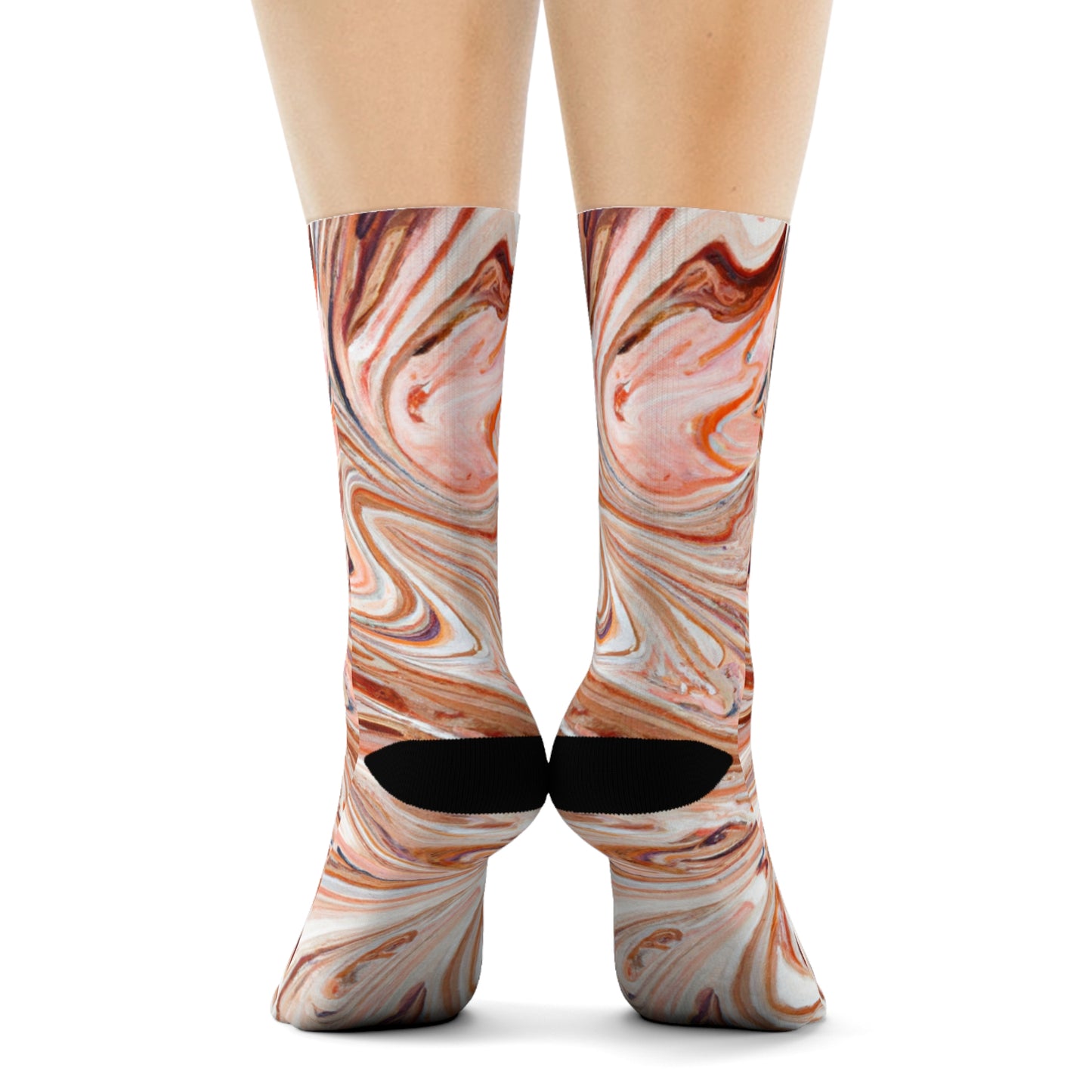 "Rose Gold Enchantment: Premium Crew Socks with Marble Swirl Textile Design in White" - Men and Women Crew Socks Combed Athletic Sports Casual Classic