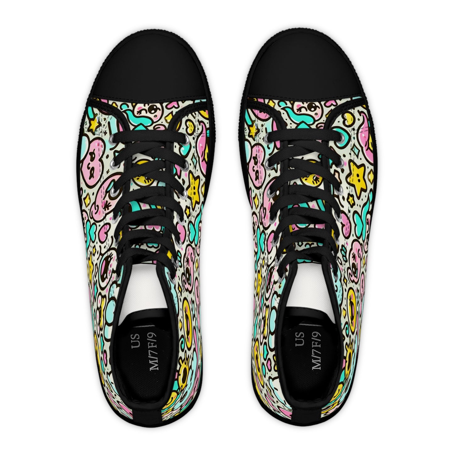 "Introducing Emoticon Express: The Ultimate High-Top Sneaker with a Fun and Vibrant Emojis and Hearts Print, Perfect for Kids and Kids-at-Heart Everywhere!" - High Top Trainers Fashion Sneakers