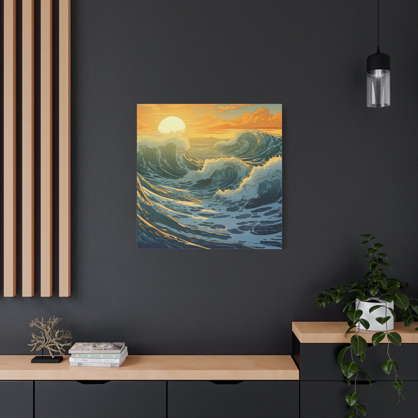 "Oceanic Wavescape" - Framed Canvas Print Colourful Wall Art