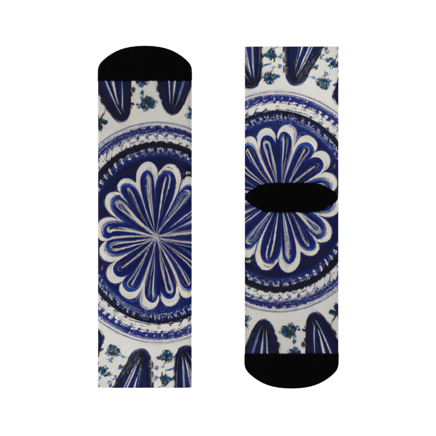 "Blue and White Talavera Tile Crew Socks - Traditional Mexican Textile Inspired Design for Ultimate Style and Comfort!" - Men and Women Crew Socks Combed Athletic Sports Casual Classic