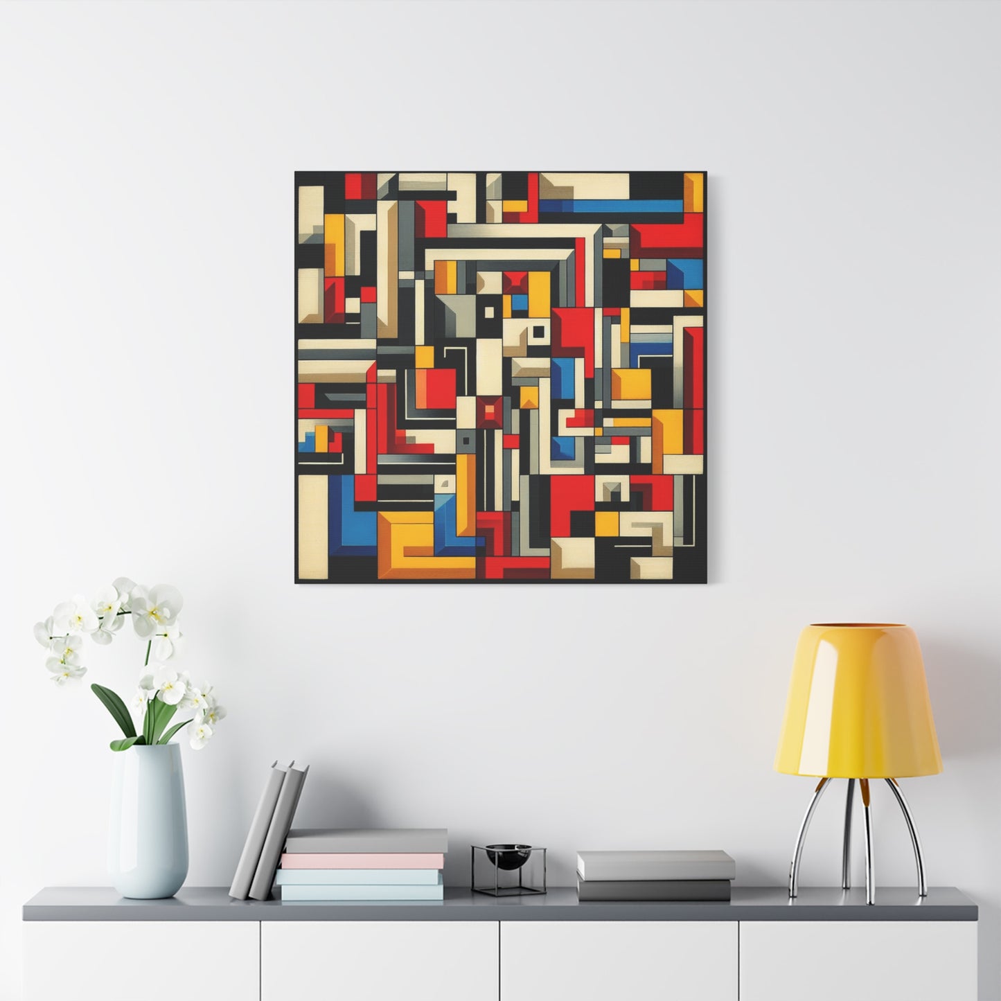 "Mondrian Muse" - Framed Canvas Print Colourful Wall Art