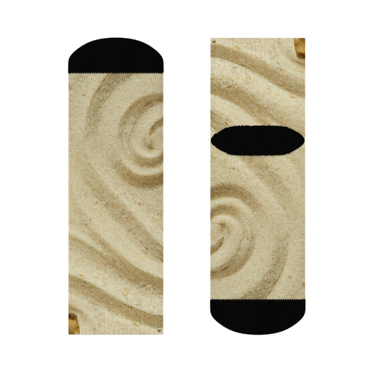 "Tranquil Soles: Zen-Inspired Crew Socks with Serene Raked Sand Patterns and Earthy Stone Motifs" - Men and Women Crew Socks Combed Athletic Sports Casual Classic