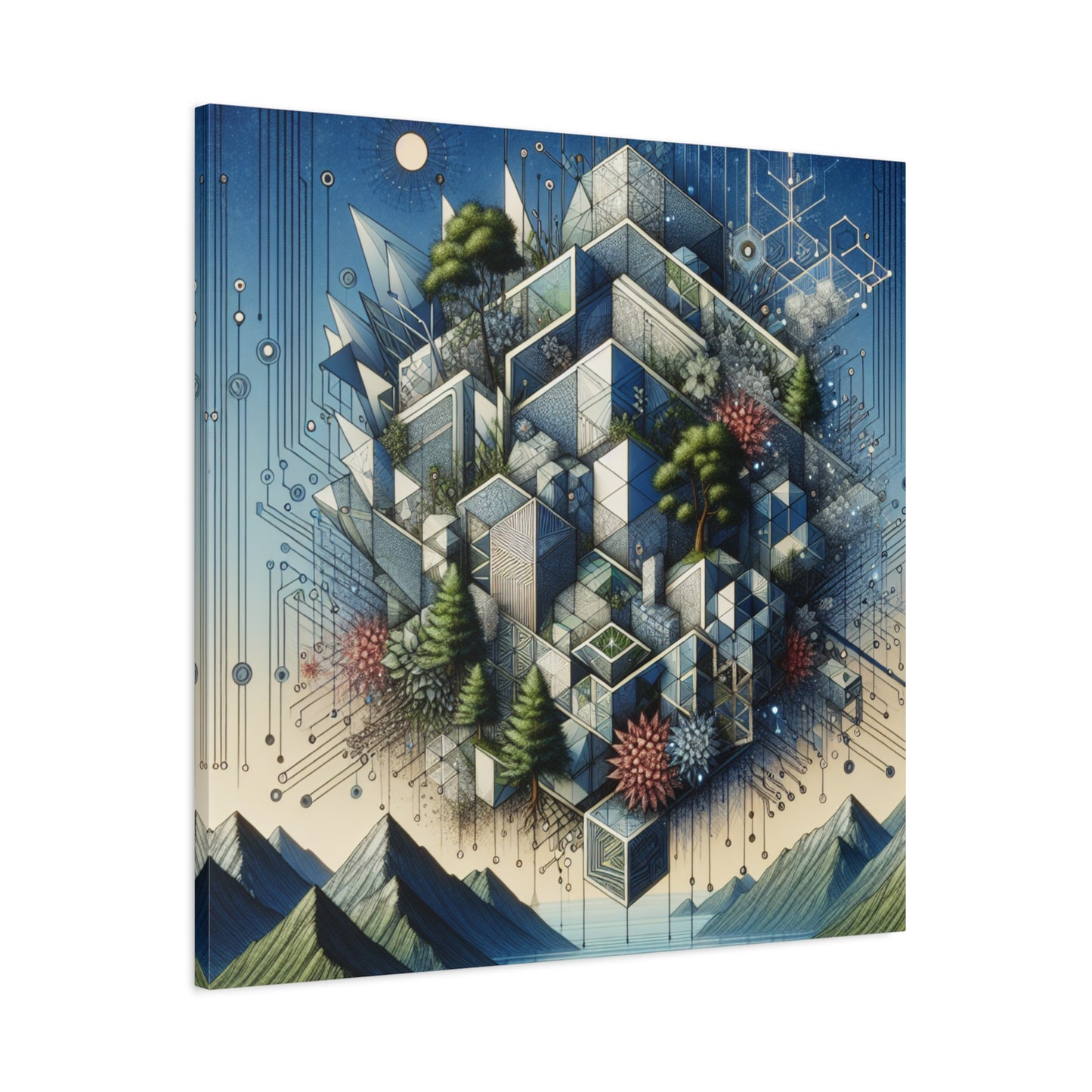 "NatureTech Fusion" - Framed Canvas Print Colourful Wall Art