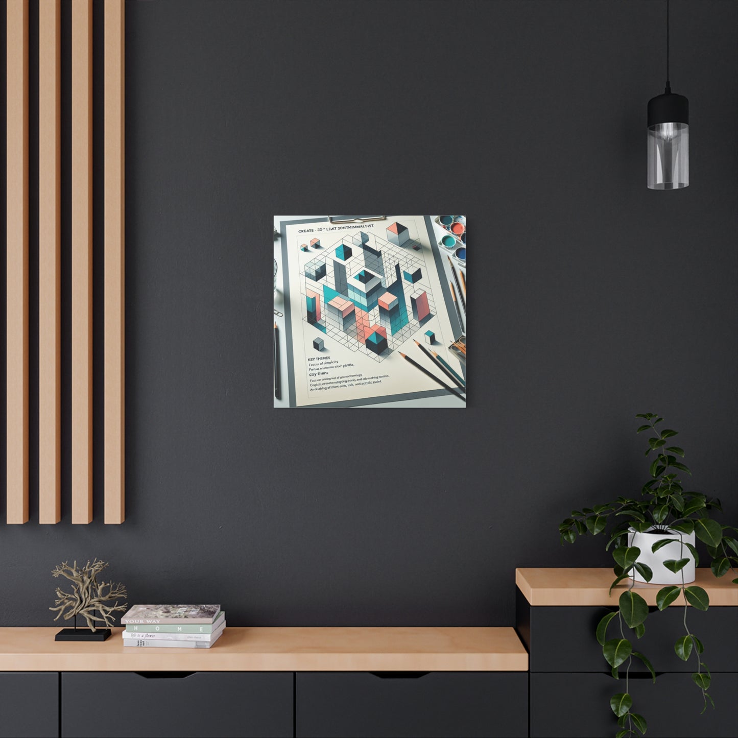 "Geometric LeWitt Reflections" - Framed Canvas Print Colourful Wall Art