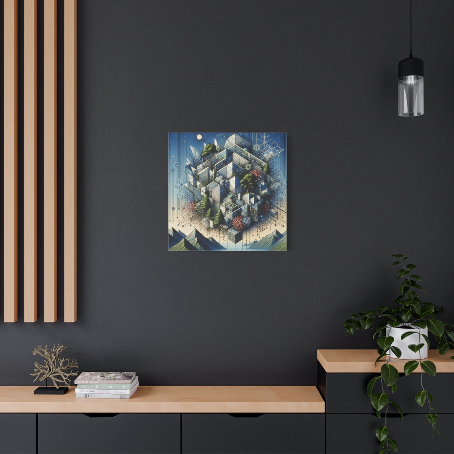 "NatureTech Fusion" - Framed Canvas Print Colourful Wall Art