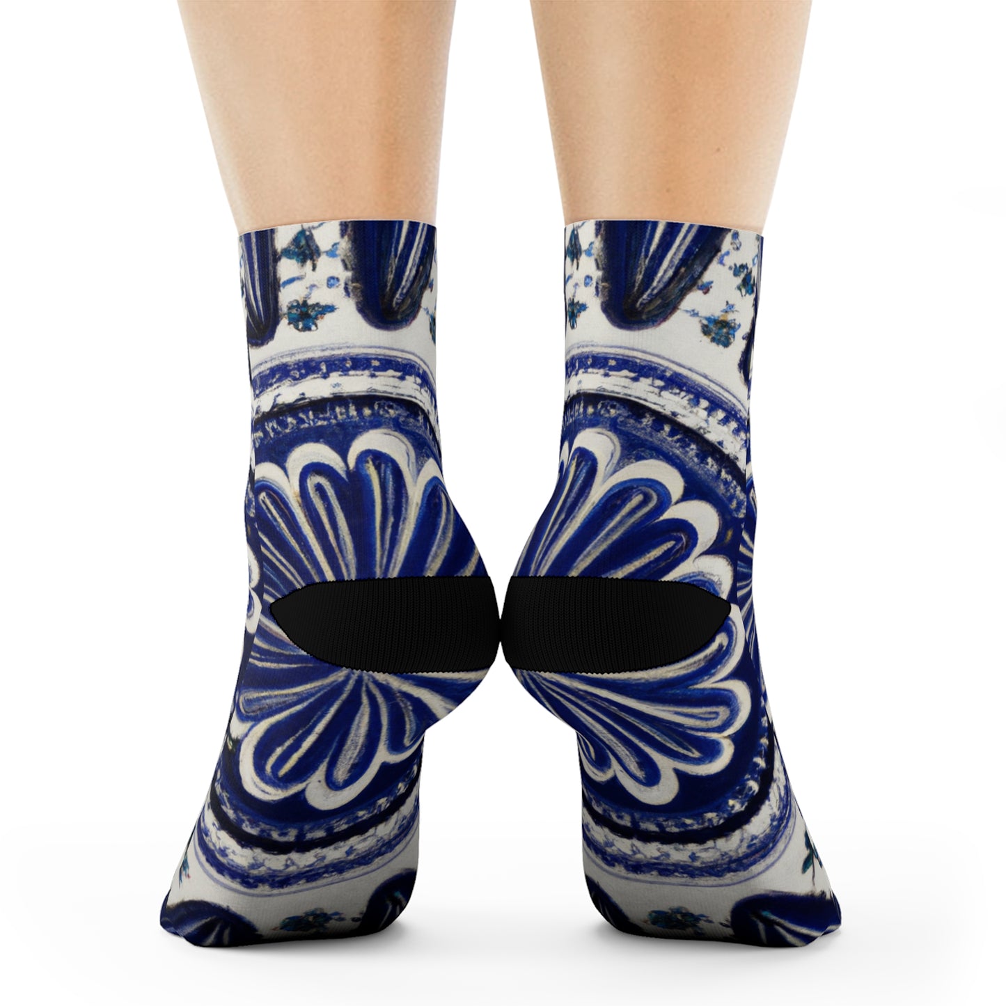 "Blue and White Talavera Tile Crew Socks - Traditional Mexican Textile Inspired Design for Ultimate Style and Comfort!" - Men and Women Crew Socks Combed Athletic Sports Casual Classic
