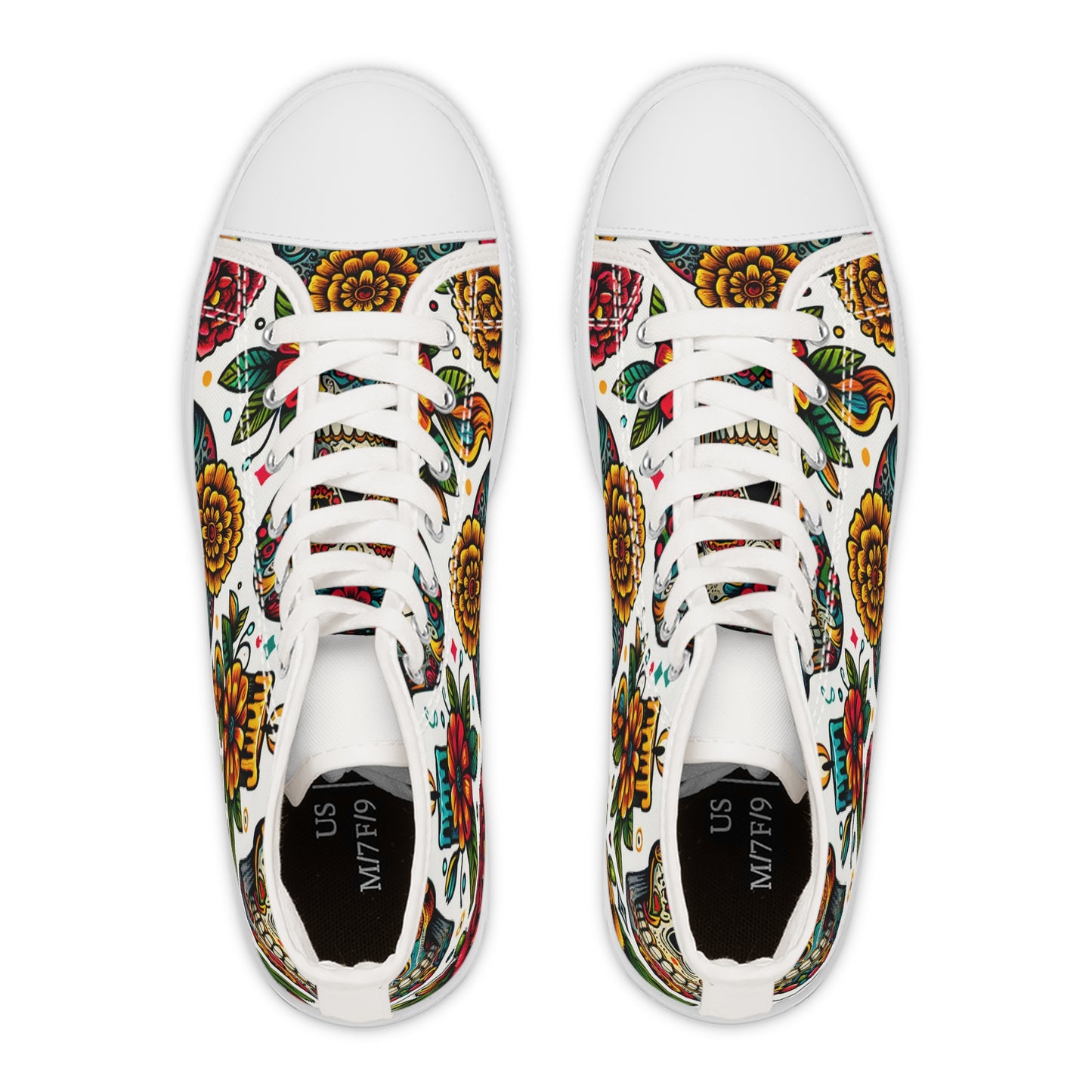 "Day of the Dead Delight High-Top Sneaker: A Vibrant Tribute to Mexican Traditions with Intricate Skull & Floral Motifs in Lively Red, Blue, Green, and - High Top Trainers Fashion Sneakers