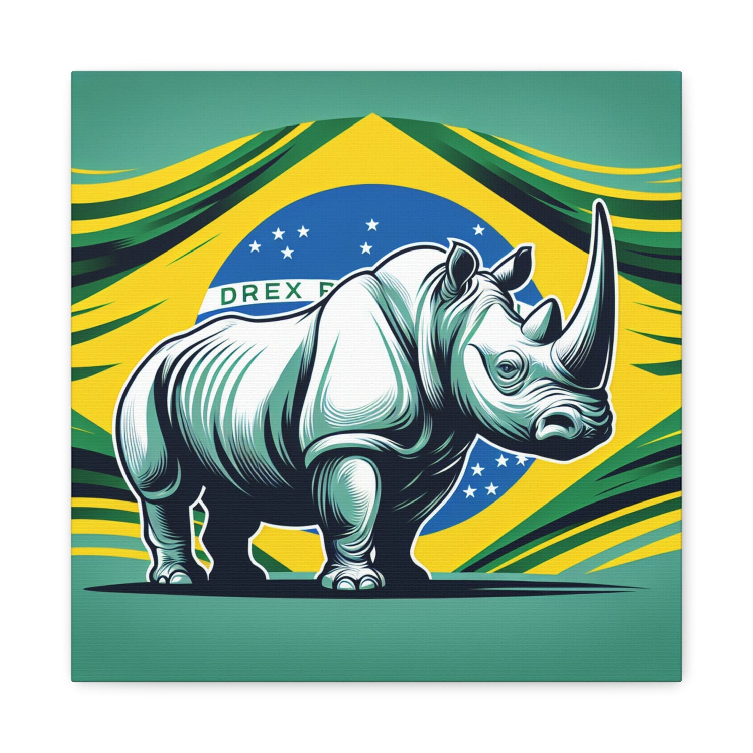 "Rinoceronte Brazil" - Framed Canvas Print Colourful Wall Art