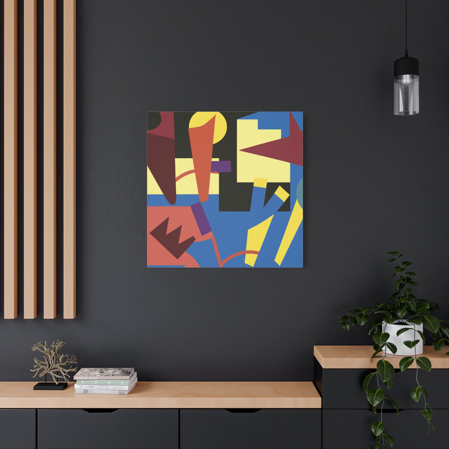 "Kandinsky's Geometry" - Framed Canvas Print Colourful Wall Art