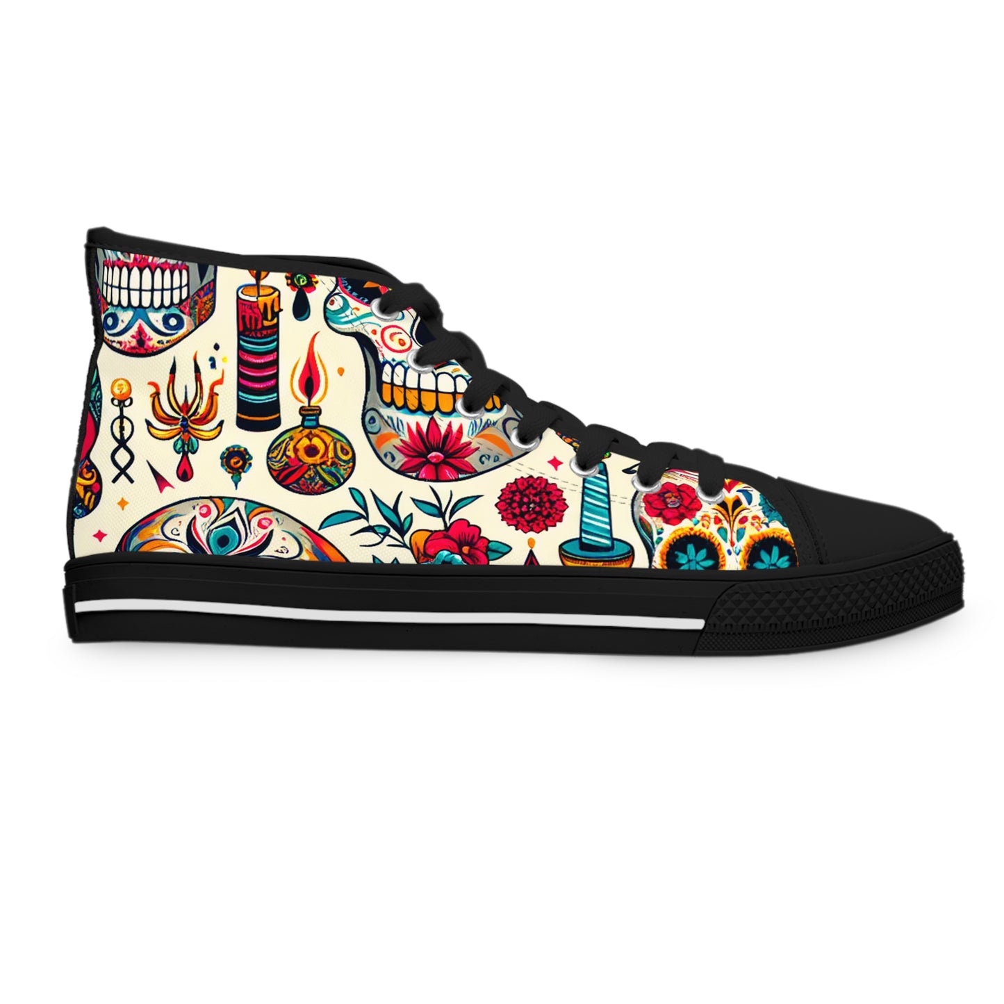 "Skull Fiesta: A Colorful Celebration of Life High-Top Sneaker - Featuring Vibrant Traditional Mexican Artistry and Dynamic Designs Perfect for Any Modern Look!"- High Top Trainers Fashion Sneakers