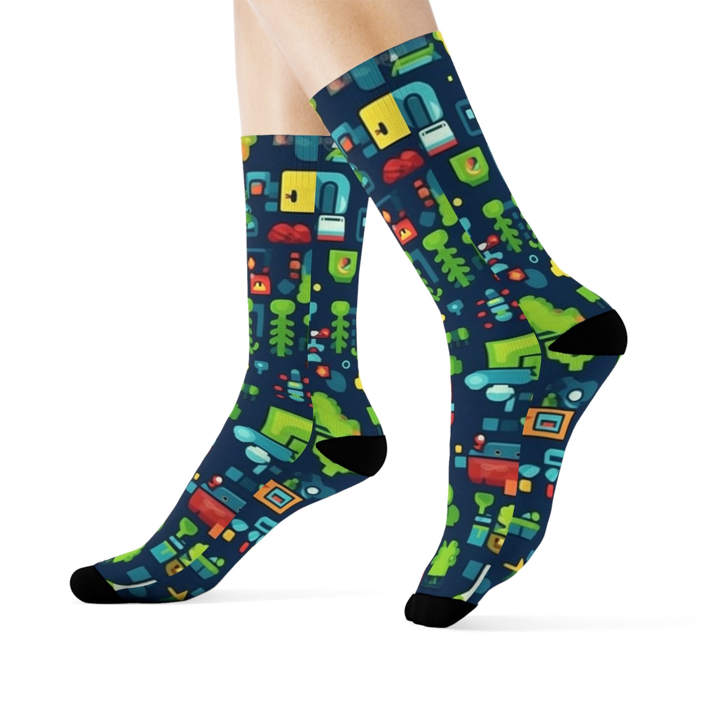 "Emoji Explosion: Trendy Crew Socks with Adorable Pattern Designs for Emoticon Lovers!" - Men and Women Crew Socks Combed Athletic Sports Casual Classic