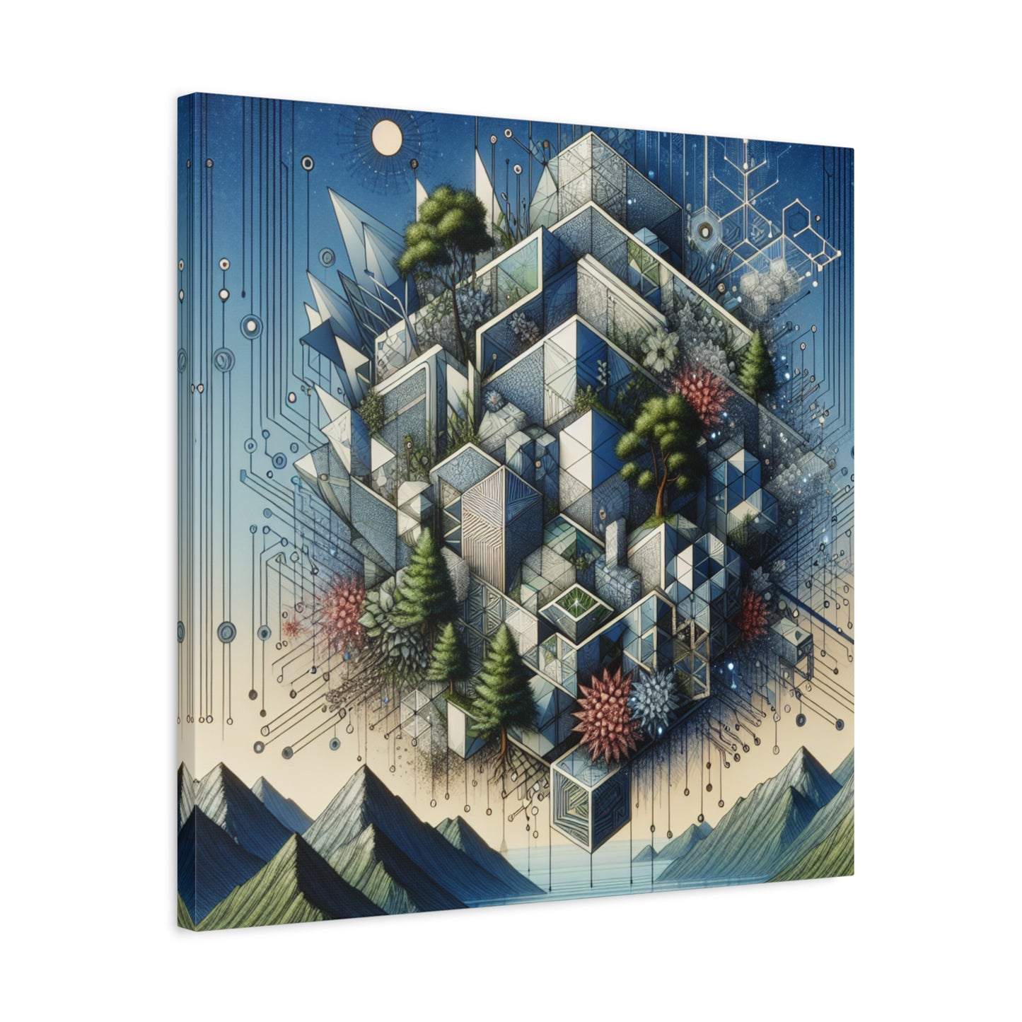 "NatureTech Fusion" - Framed Canvas Print Colourful Wall Art