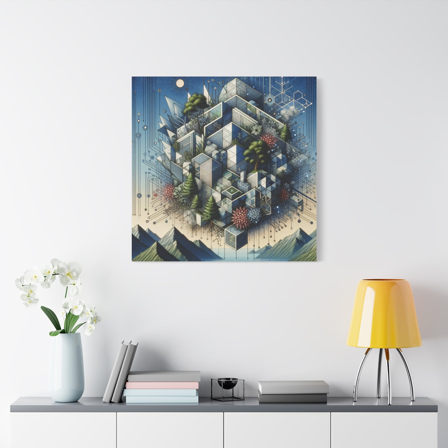 "NatureTech Fusion" - Framed Canvas Print Colourful Wall Art