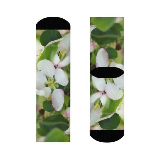 "Spring Blossom Collection: Delicate Apple Blossom Crew Socks in Refreshing Orchard-Inspired Textile" - Men and Women Crew Socks Combed Athletic Sports Casual Classic
