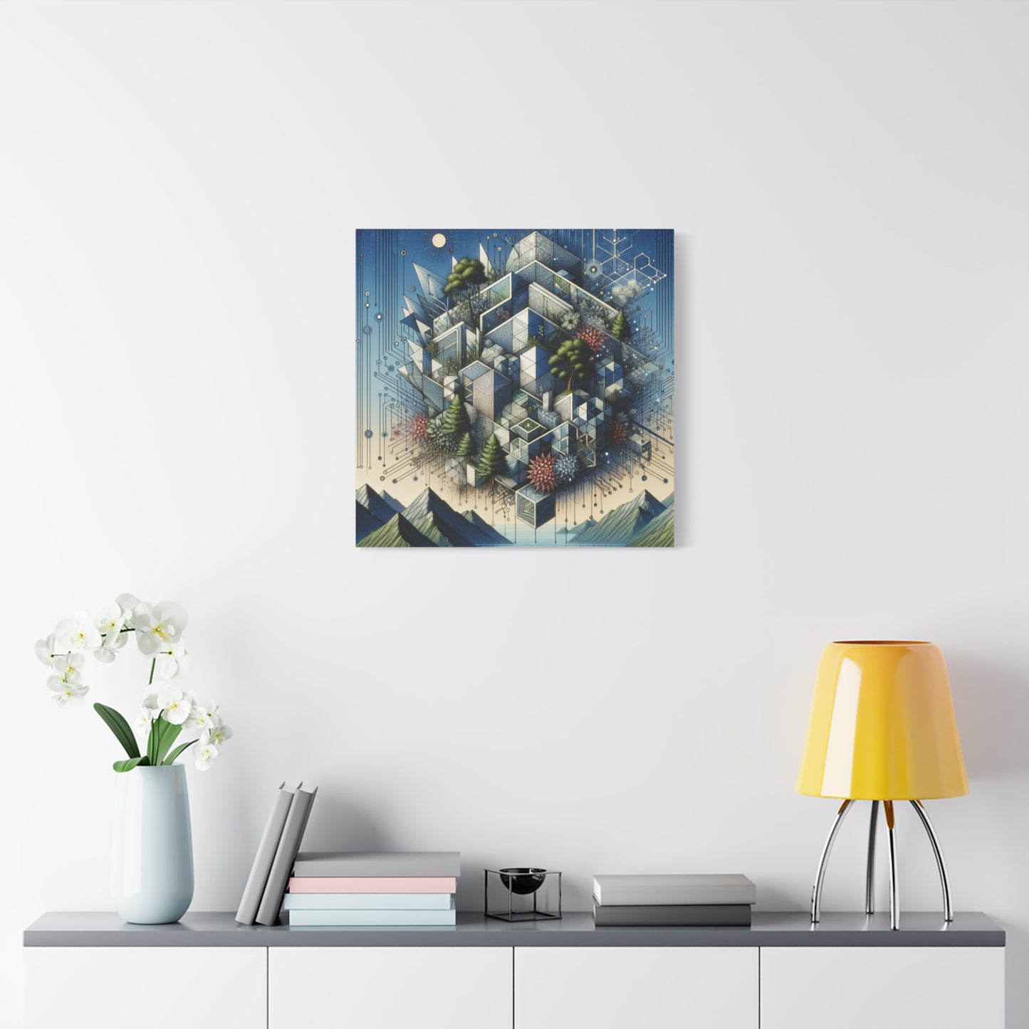 "NatureTech Fusion" - Framed Canvas Print Colourful Wall Art