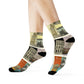 "Global Adventures Crew Socks: Vintage Postcard Textile with Landmark Inspirations from Around the World" - Men and Women Crew Socks Combed Athletic Sports Casual Classic