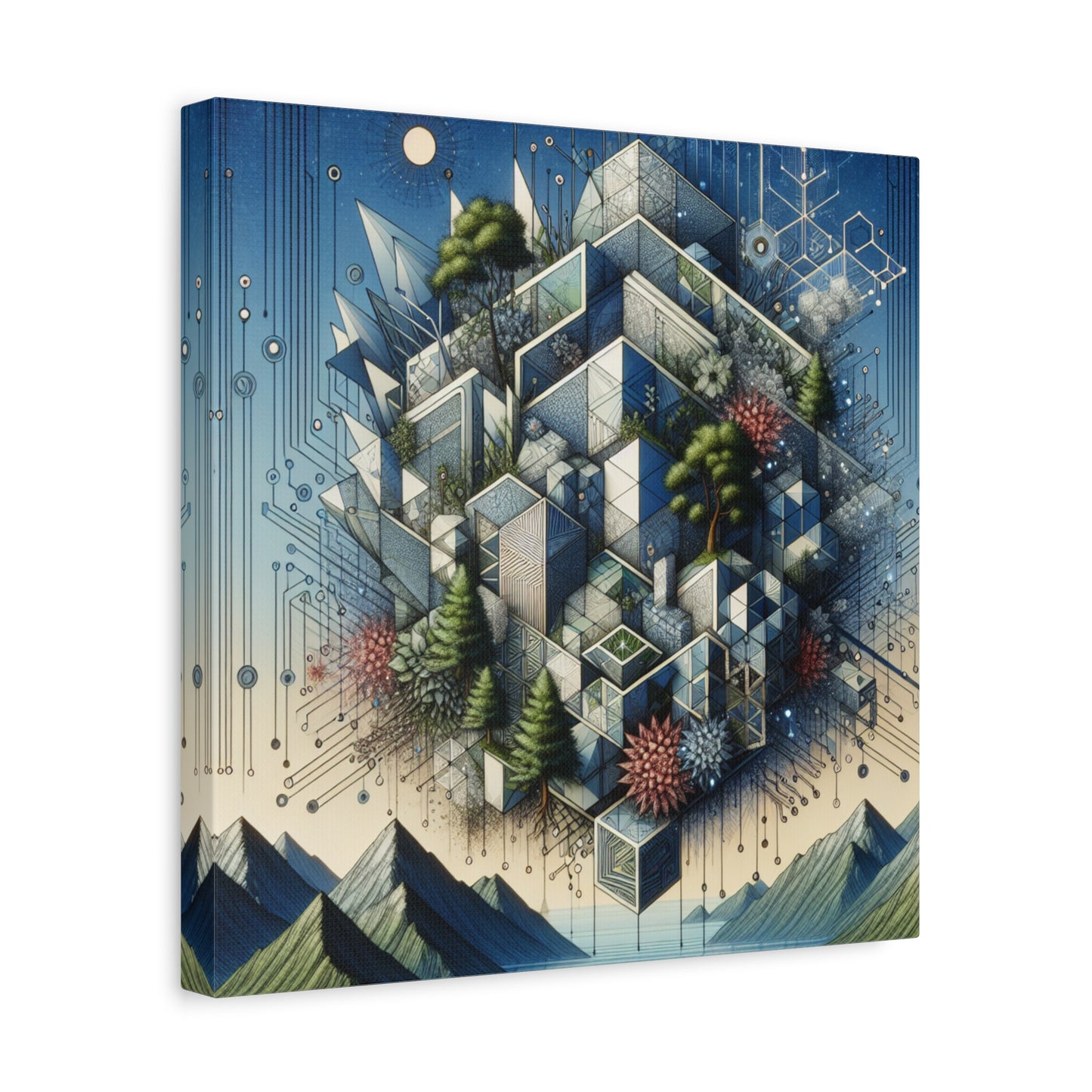"NatureTech Fusion" - Framed Canvas Print Colourful Wall Art