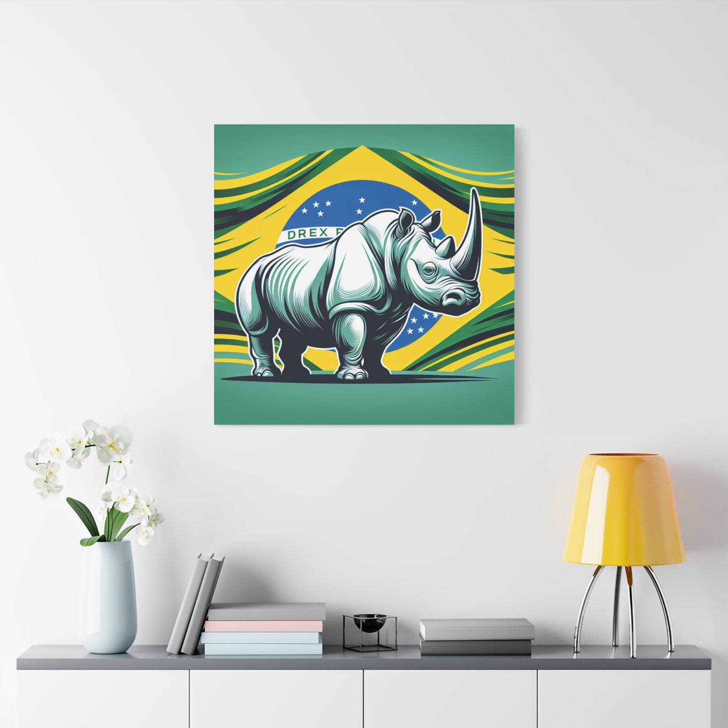 "Rinoceronte Brazil" - Framed Canvas Print Colourful Wall Art
