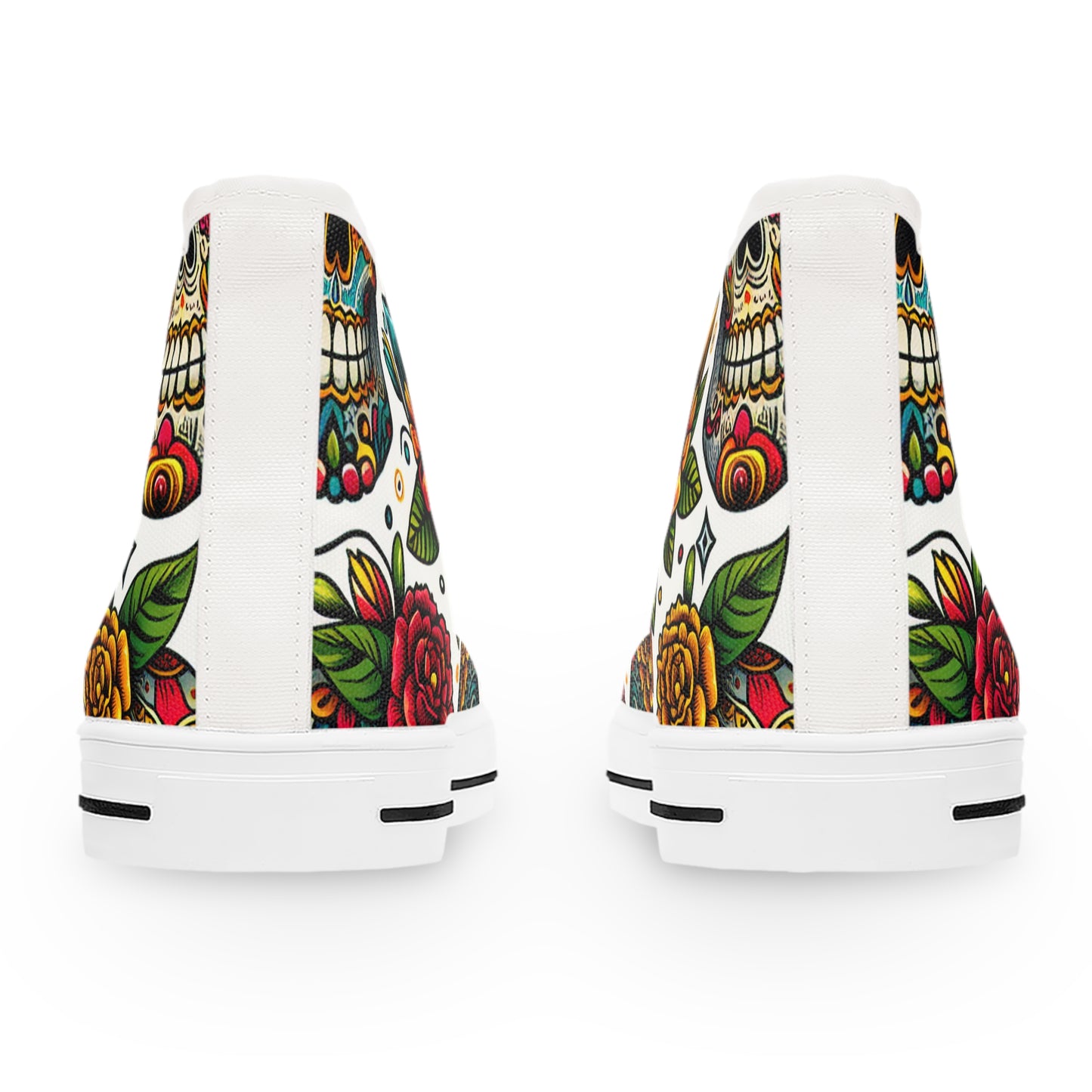 "Day of the Dead Delight High-Top Sneaker: A Vibrant Tribute to Mexican Traditions with Intricate Skull & Floral Motifs in Lively Red, Blue, Green, and - High Top Trainers Fashion Sneakers