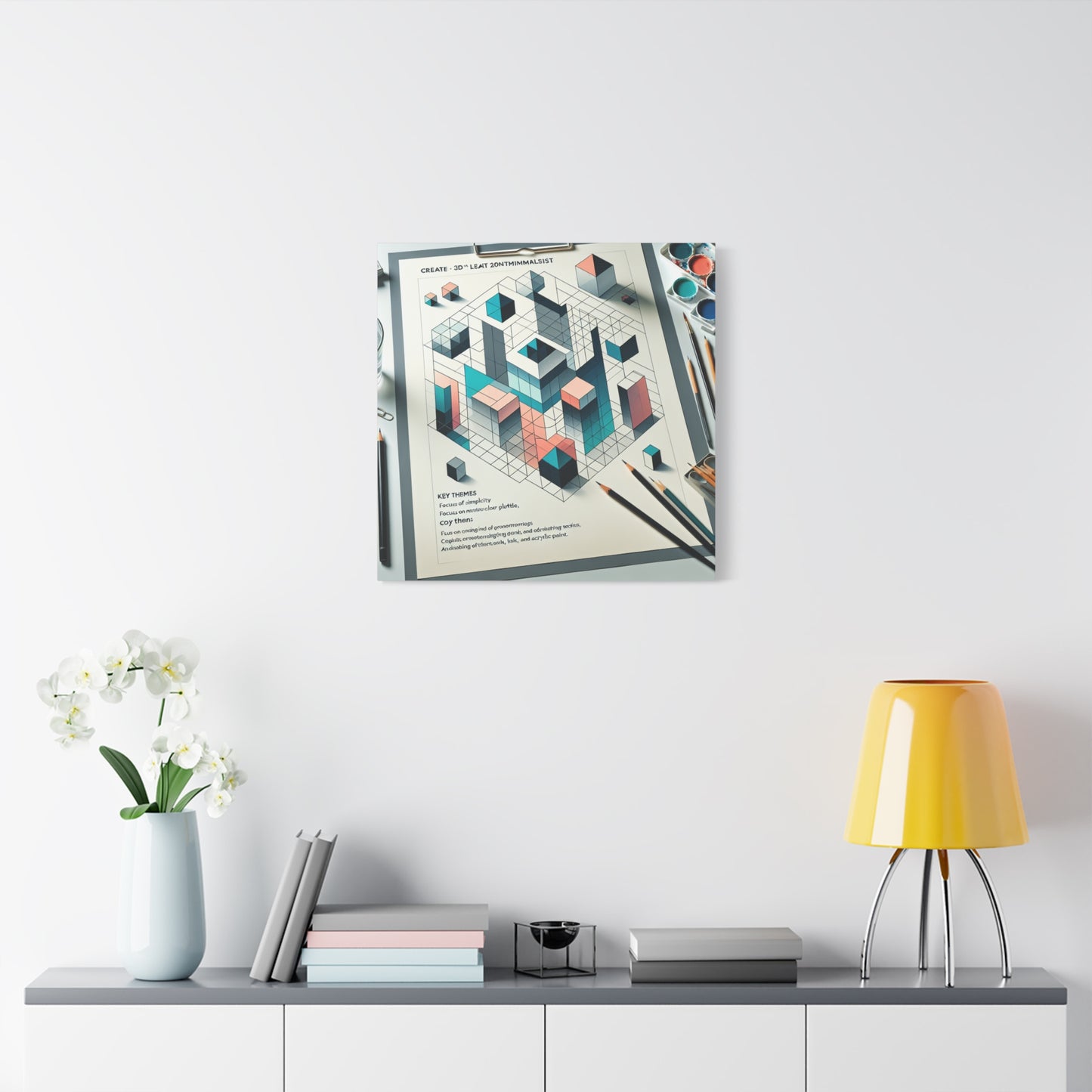 "Geometric LeWitt Reflections" - Framed Canvas Print Colourful Wall Art
