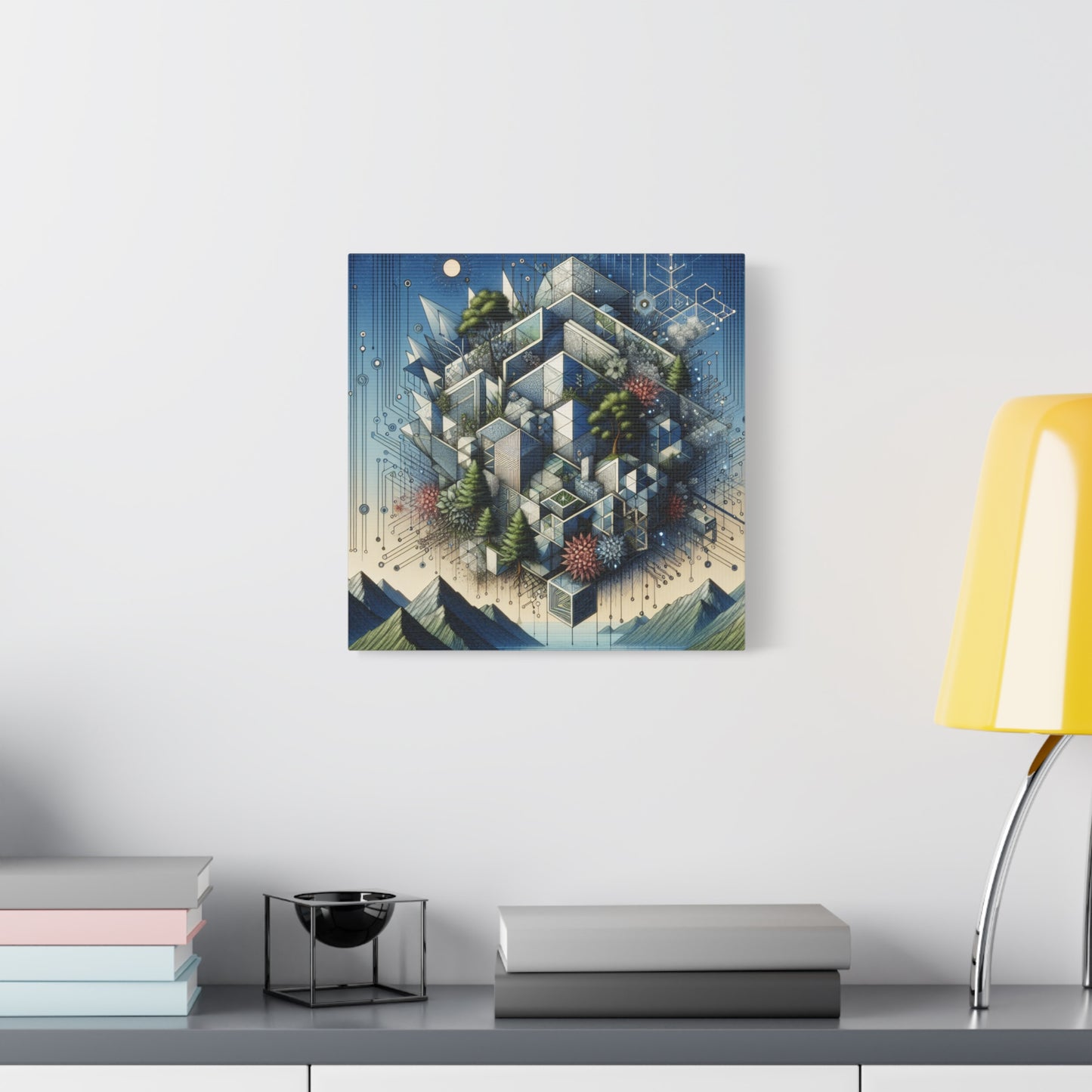 "NatureTech Fusion" - Framed Canvas Print Colourful Wall Art