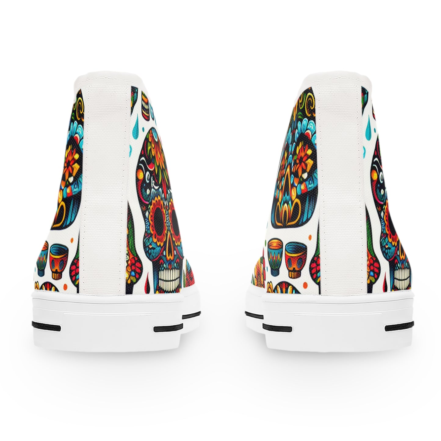 "Introducing our newest high-top sneaker: The Dia de los Muertos Collection! Inspired by vibrant Mexican textiles and the Day of the Dead tradition, each shoe features intricately decorated skulls adorned- High Top Trainers Fashion Sneakers