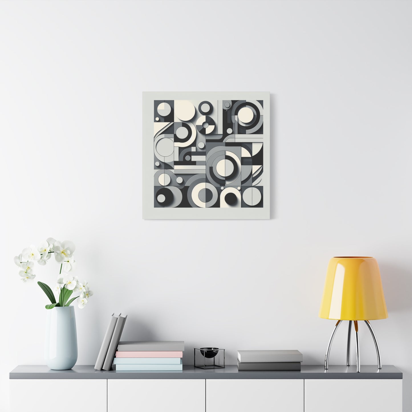 "Gray Geometry Art" - Framed Canvas Print Colourful Wall Art