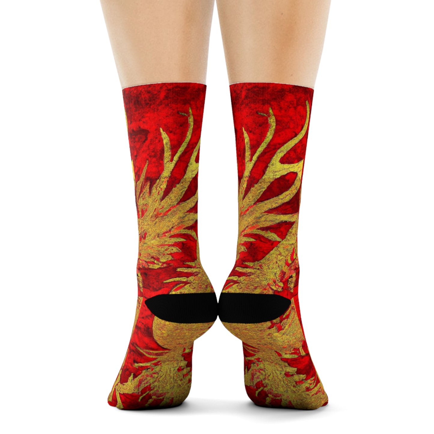 "Crimson & Gold Dragon Phoenix Crew Socks: A Fusion of Eastern Elegance and Mythical Inspiration" - Men and Women Crew Socks Combed Athletic Sports Casual Classic