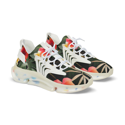 "Island Escape: Tropical Palm and Floral Print Sneakers - Embrace the Exotic". - Shoes Athletic Tennis Sneakers Sports Walking Shoes