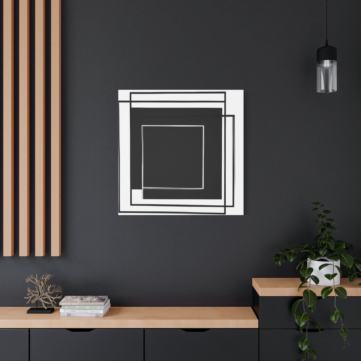 "Abstract Geometry Noire" - Framed Canvas Print Colourful Wall Art