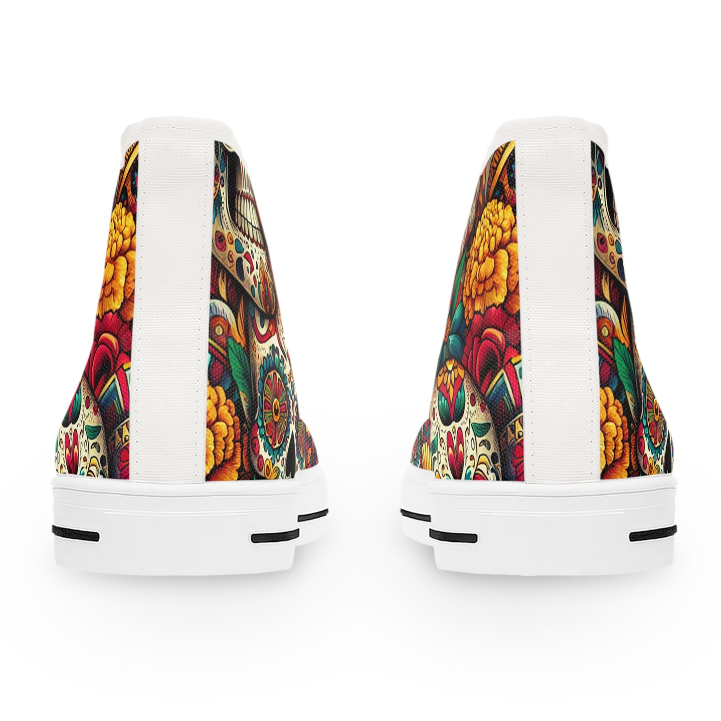 "Celebrate Life: Day of the Dead-Inspired High-Top Sneakers with Vibrant and Intricate Skull Pattern" - High Top Trainers Fashion Sneakers