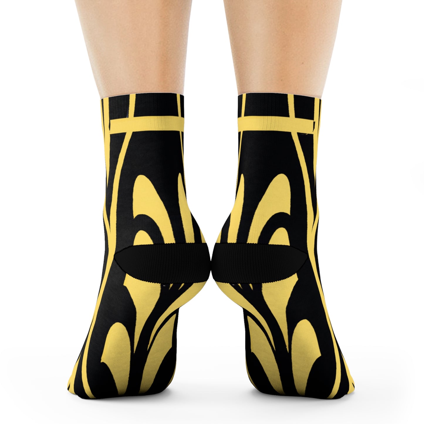 "Golden Deco Crew Socks: Luxurious Textile Motifs for Chic Feet!" - Men and Women Crew Socks Combed Athletic Sports Casual Classic