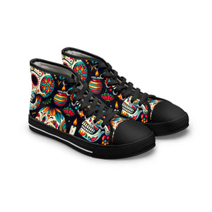 "Introducing the "Dia de los Muertos" High-Top Sneaker: Vibrant and Bold Celebratory Skulls Meet Classic Mexican Artistry. Step into the colorful traditions and vibrant energy- High Top Trainers Fashion Sneakers