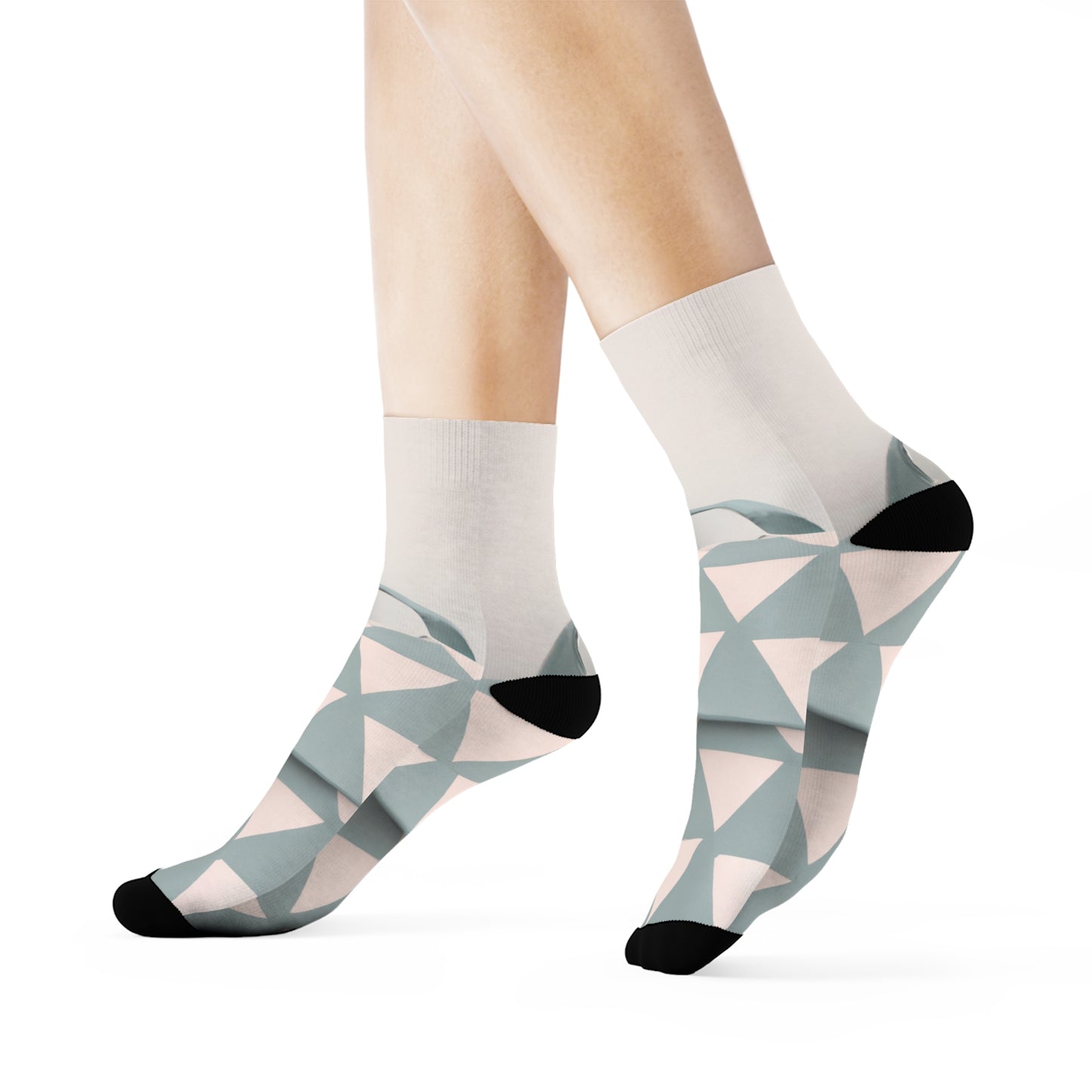 "Retro Revival: Pastel Geometric Crew Socks with a Backpack Twist!" - Men and Women Crew Socks Combed Athletic Sports Casual Classic