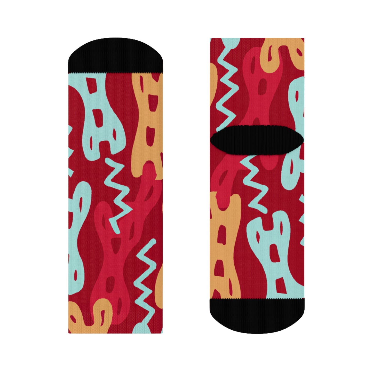 "Funky Fun Crew Socks: Revealing Haring-inspired Textile with Bold Pop Figures in Vibrant Hues!" - Men and Women Crew Socks Combed Athletic Sports Casual Classic