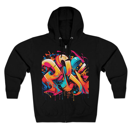 "Graffiti Chic Hoodie" - Hoodies Zip Up Long Sleeve Fleece Sweatshirts Hoodies