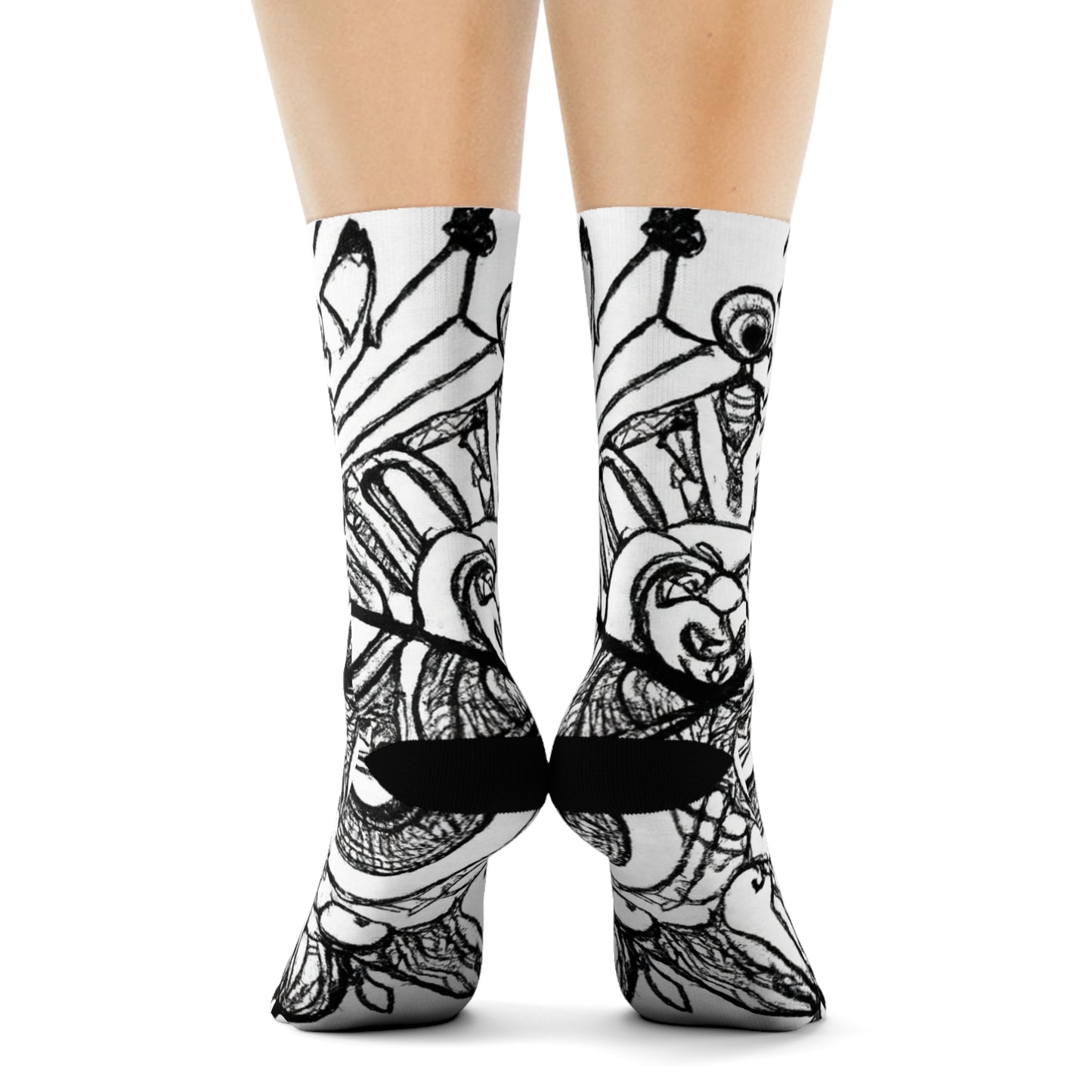 "Monochrome Zen Crew Socks: Tribal Zentangle Textile Doodles for Funky Feet" - Men and Women Crew Socks Combed Athletic Sports Casual Classic