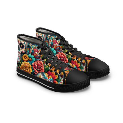 "Day of the Dead High Tops: A Vibrant and Celebratory Sneaker with Daring Skull Designs"- High Top Trainers Fashion Sneakers