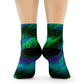 "Northern Lights Nostalgia: Emerald and Violet Arctic Crew Socks featuring Whimsical Textile Prints" - Men and Women Crew Socks Combed Athletic Sports Casual Classic