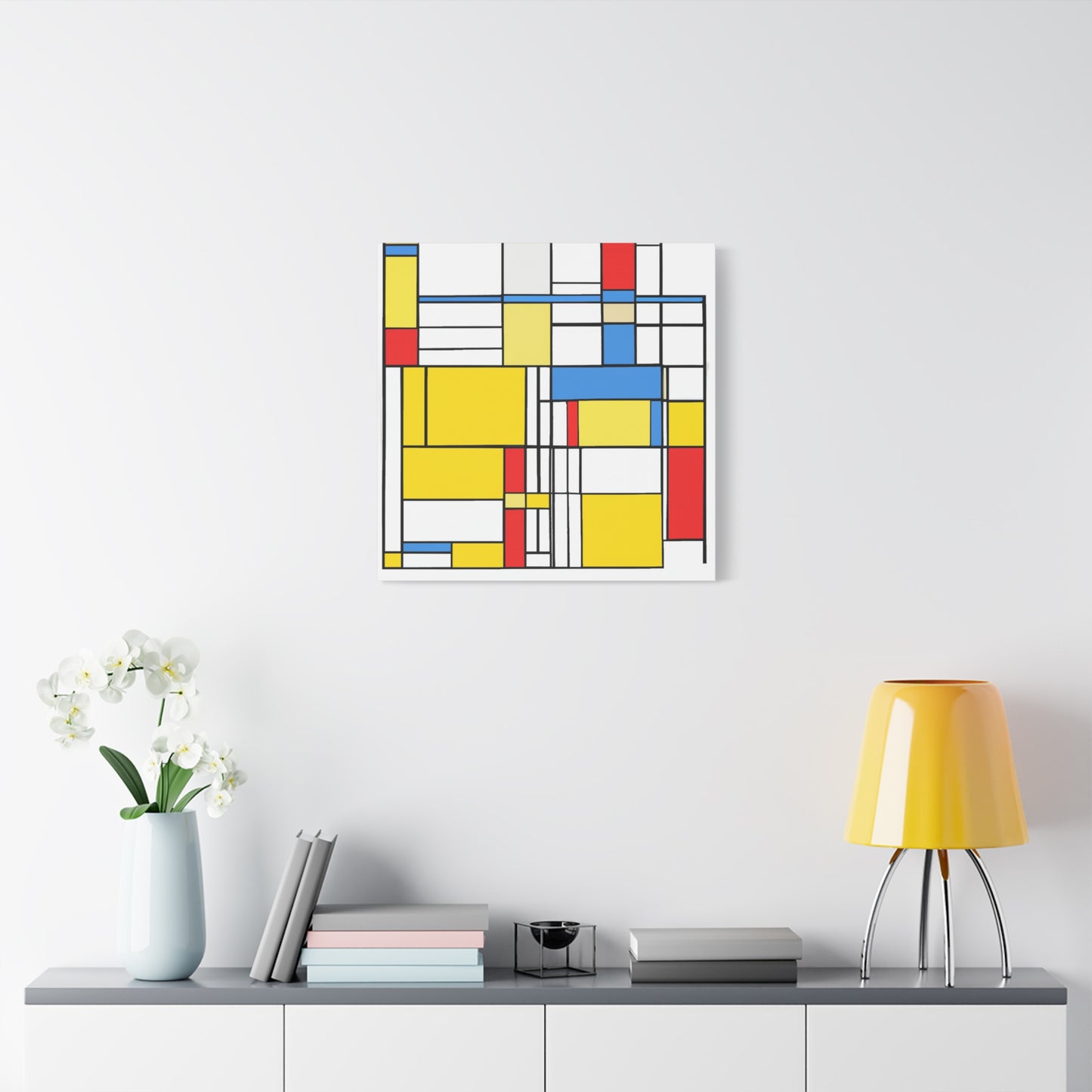 "Primary Polygonal Patterns" - Framed Canvas Print Colourful Wall Art